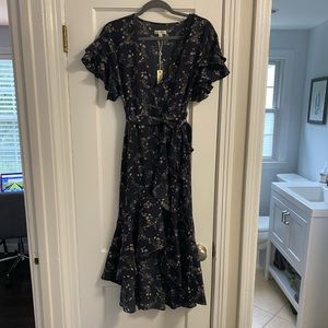 NWT Max Studio Ruffle Wrap Midi Dress, size Small